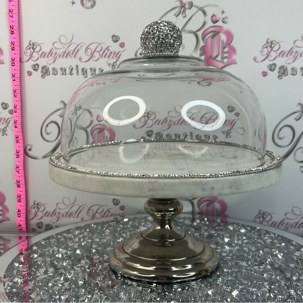 Glass Dome Cake Stand with Crystal Accent